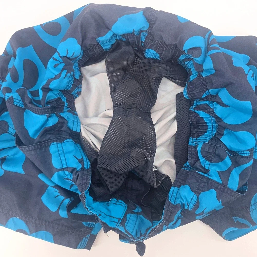 Speedo Mens Floral Hibiscus Swim Trunks Navy‎ Turquoise Cargo Pocket Size M
